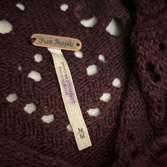 Free People Shoot From The Heart Plum Turtleneck Sweater Bell Sleeve Boho sz M - Picture 2 of 13